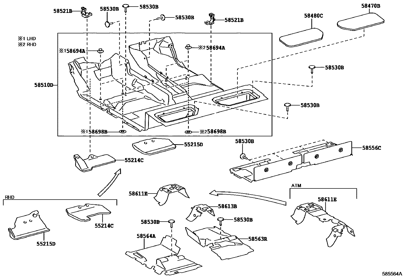 Toyota HILUX 地板垫和消声垫 EPC diagram — 585564A