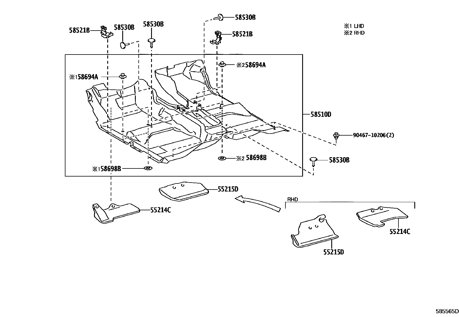Toyota HILUX 地板垫和消声垫 EPC diagram — 585565D