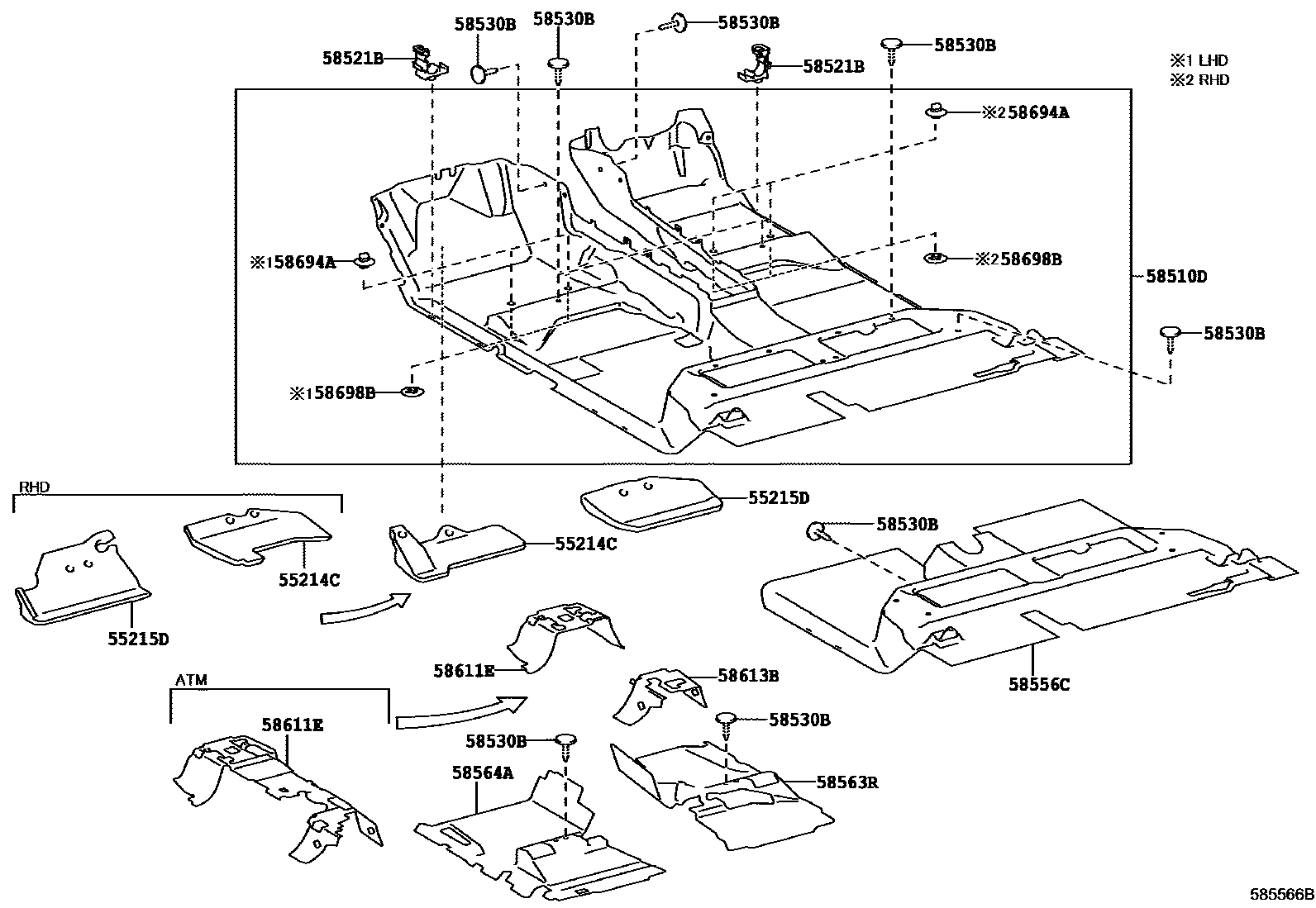 Toyota HILUX 地板垫和消声垫 EPC diagram — 585566B