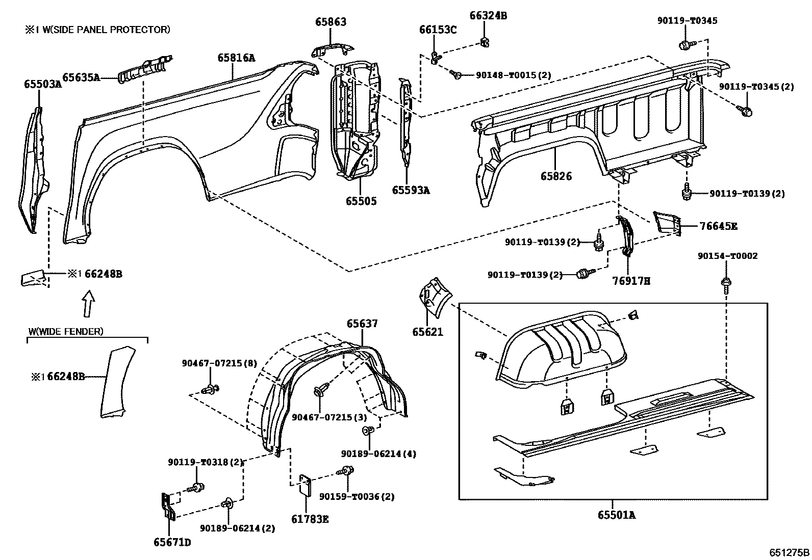 Toyota HILUX 后车身侧面板 EPC diagram — 651275B