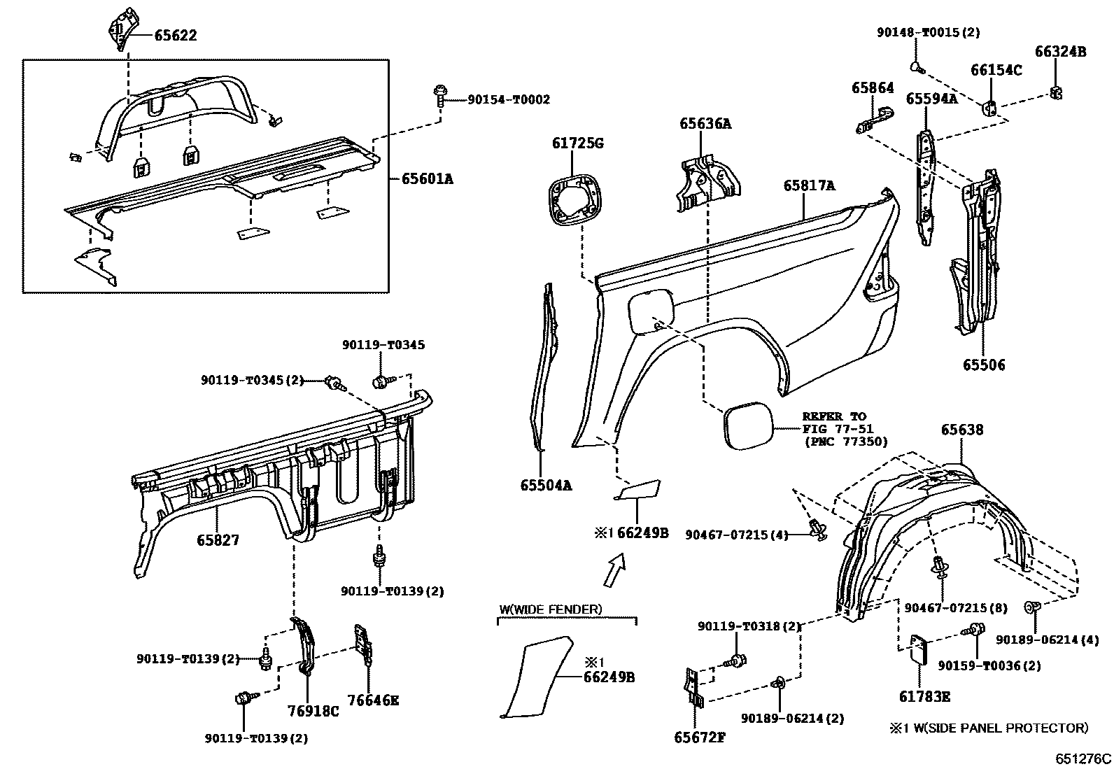 Toyota HILUX 后车身侧面板 EPC diagram — 651276C