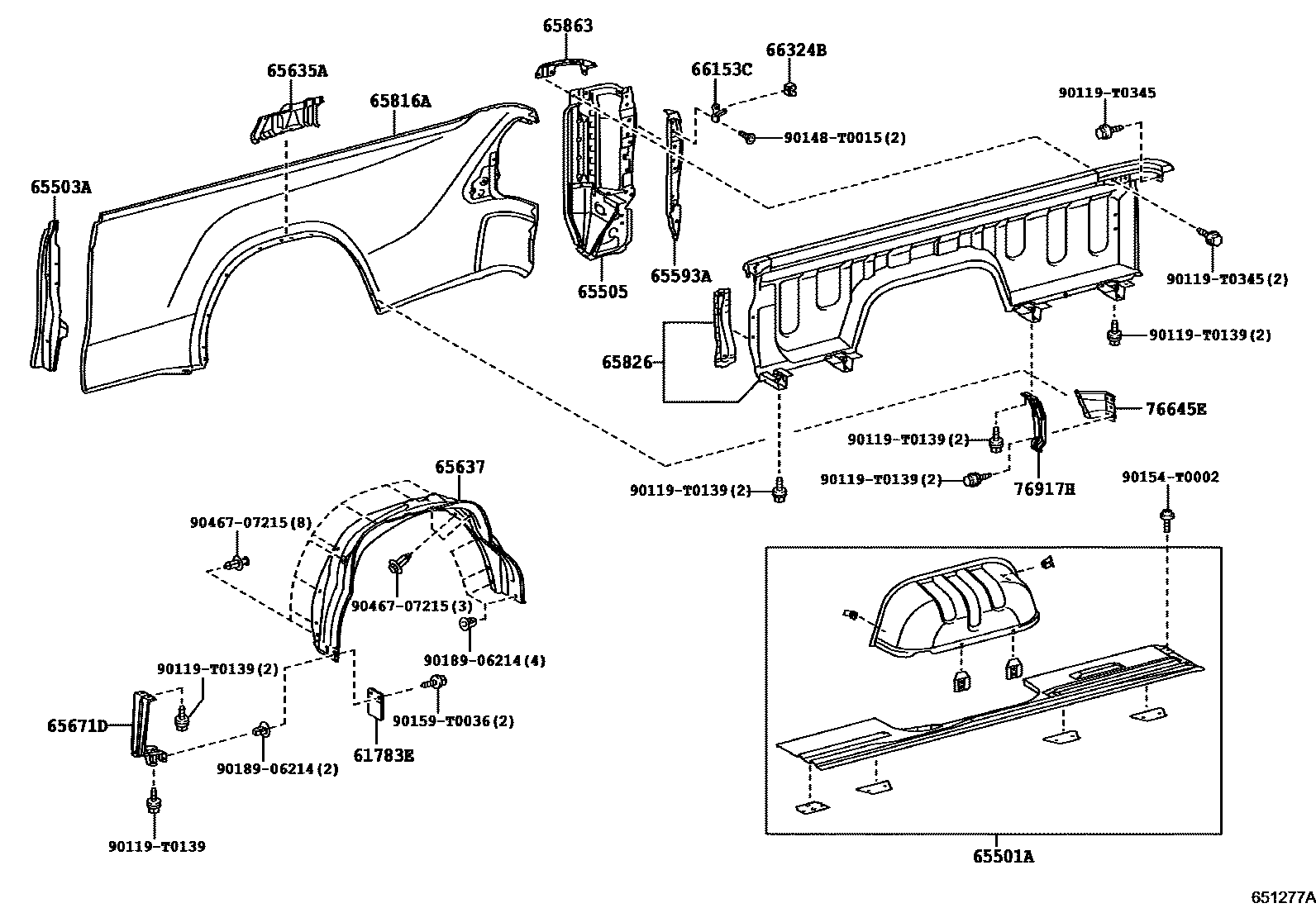 Toyota HILUX 后车身侧面板 EPC diagram — 651277A
