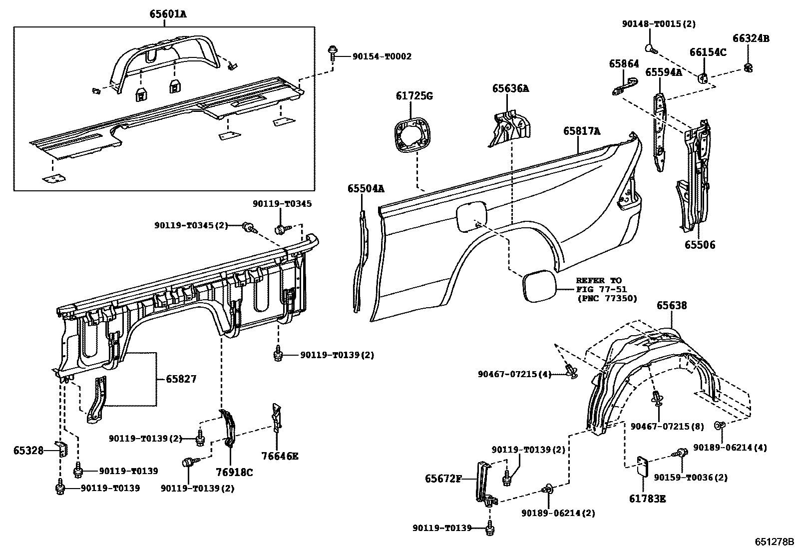 Toyota HILUX 后车身侧面板 EPC diagram — 651278B