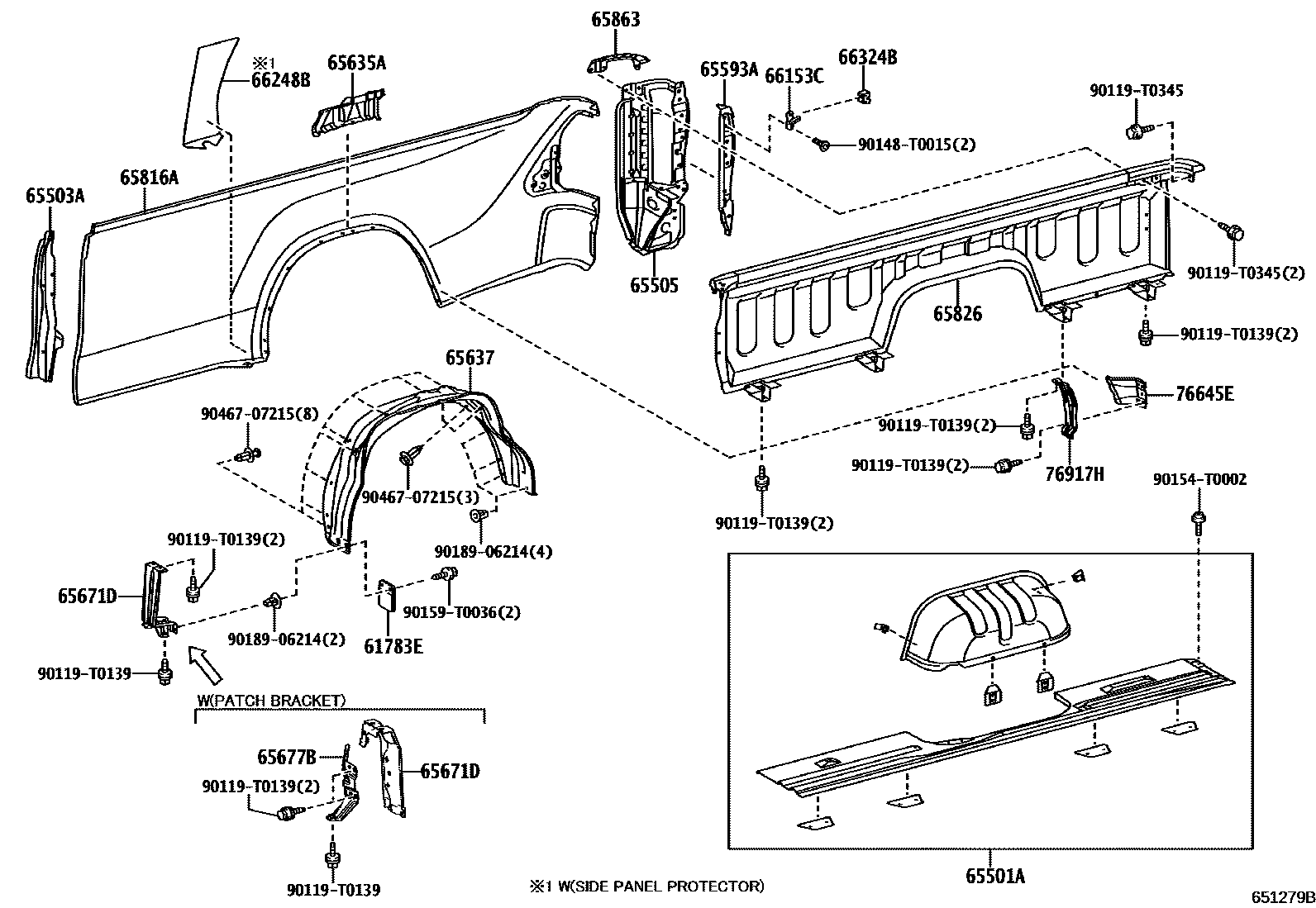 Toyota HILUX 后车身侧面板 EPC diagram — 651279B