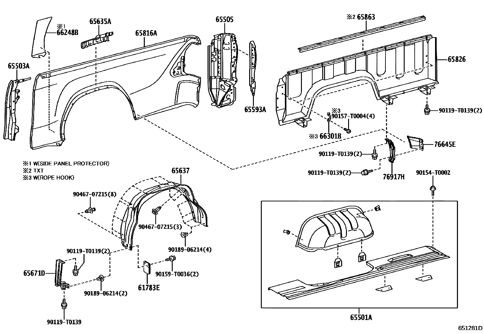 Toyota HILUX 后车身侧面板 EPC diagram — 651281D