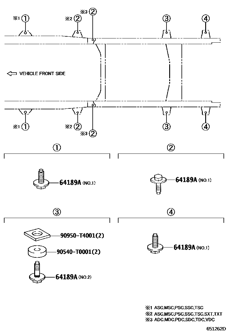 Toyota HILUX 后车身悬置 EPC diagram — 651262D