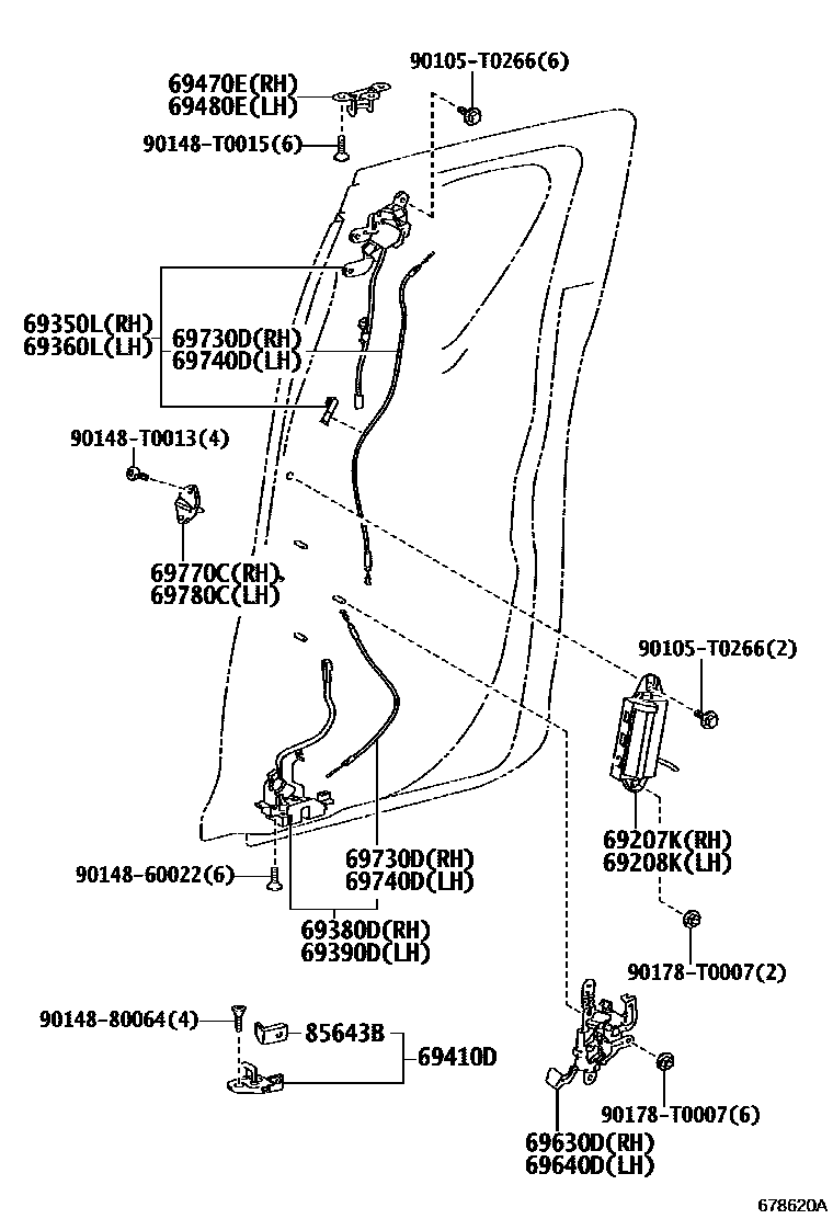 Toyota HILUX 后门锁和后门把手 EPC diagram — 678620A