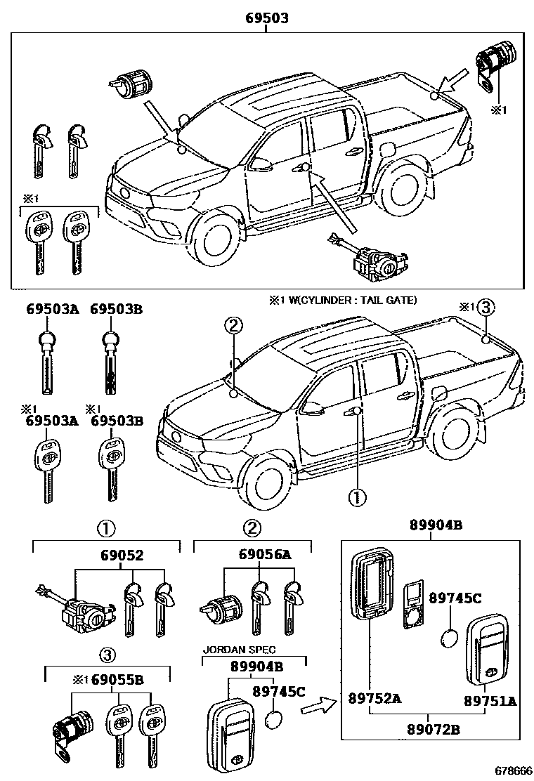 Toyota HILUX 锁芯组件 EPC diagram — 678666