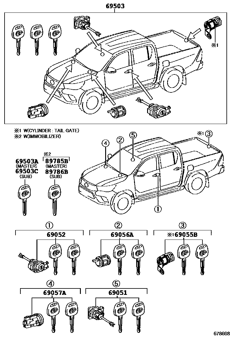 Toyota HILUX 锁芯组件 EPC diagram — 678673