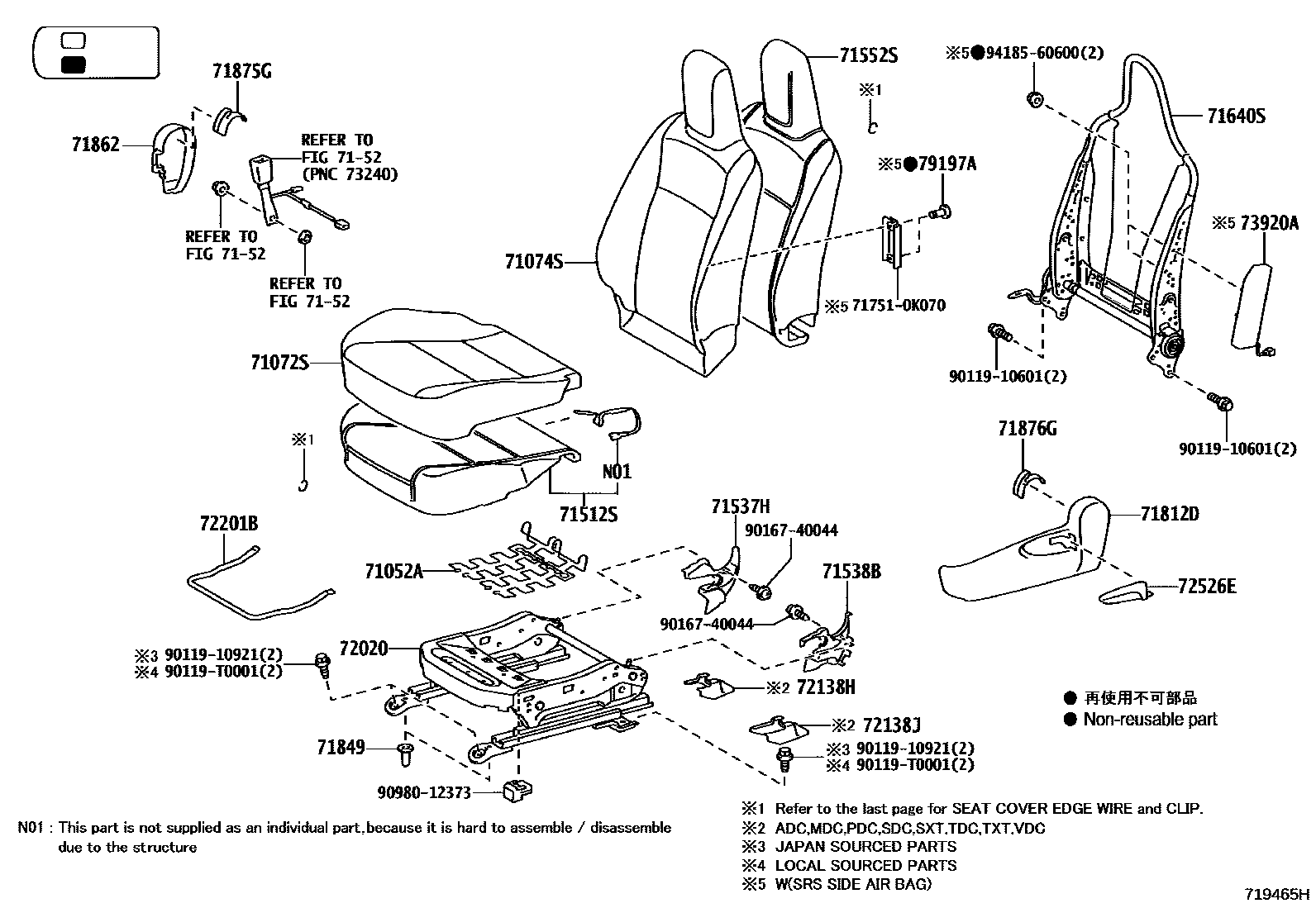 Toyota HILUX 座椅和座椅滑轨 EPC diagram — 719465H