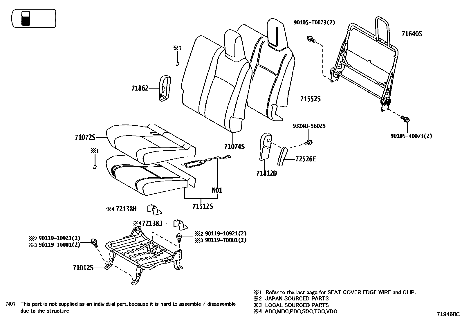 Toyota HILUX 座椅和座椅滑轨 EPC diagram — 719468C