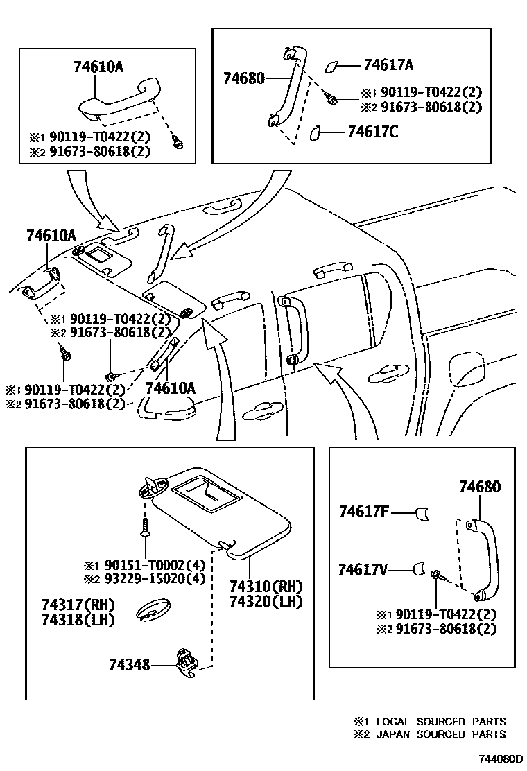 Toyota HILUX 扶手和遮阳板 EPC diagram — 744080D