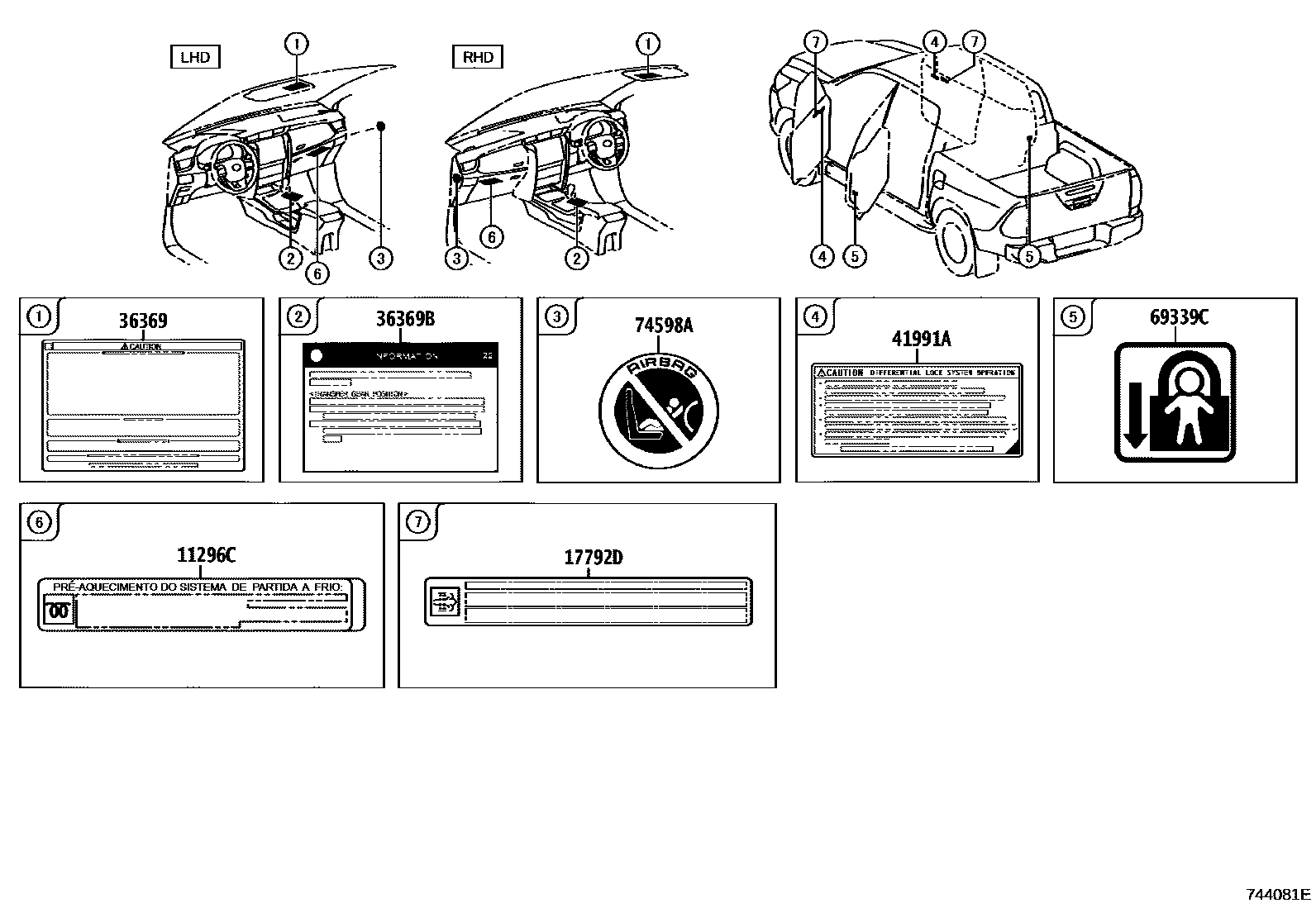 Toyota HILUX warning nameplate EPC diagram — 744081E
