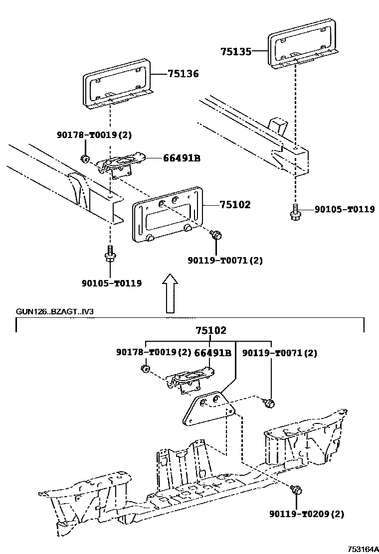 Toyota HILUX 工具箱和牌照支架 EPC diagram — 753164A