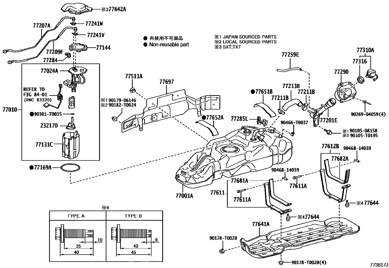 Toyota HILUX 燃油箱和燃油管 EPC diagram — 773817J