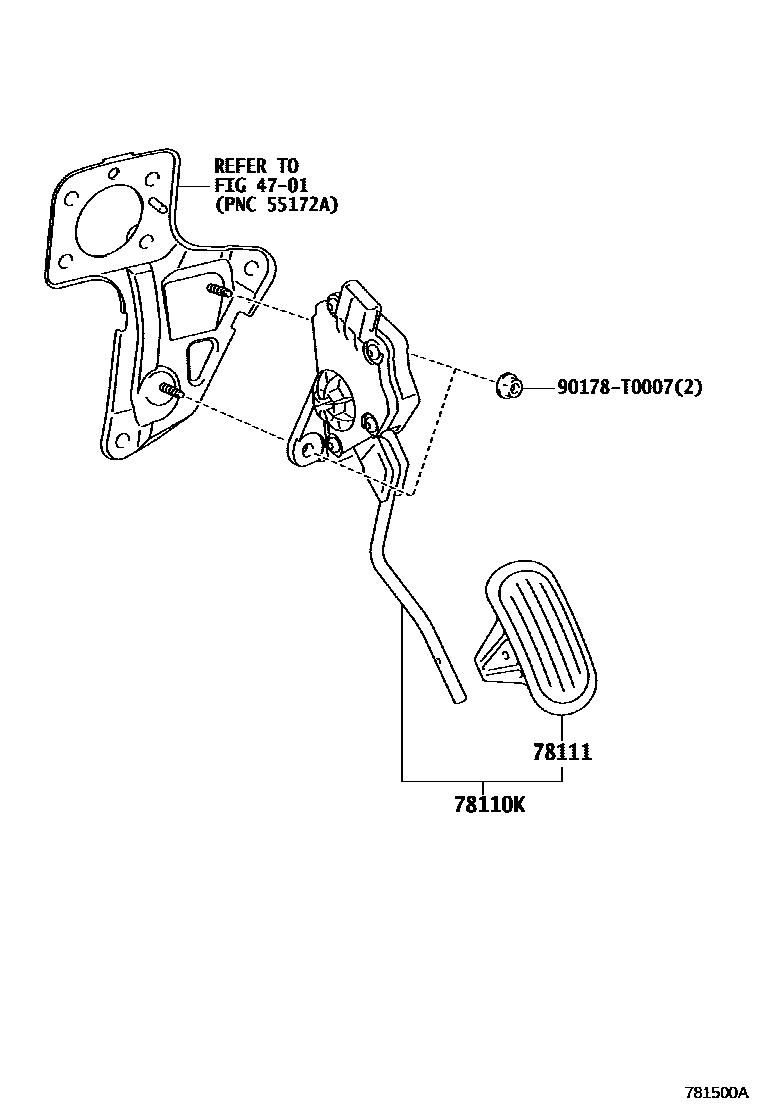 Toyota HILUX accelerator pedal connecting rod EPC diagram — 781500A