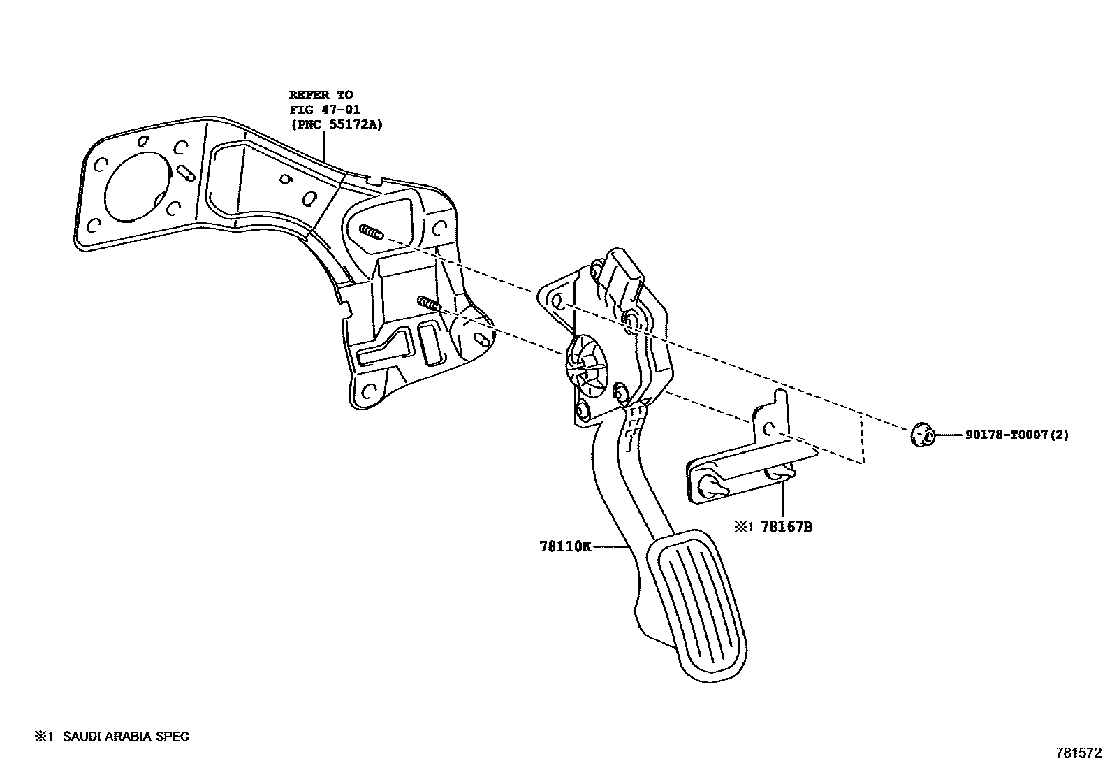 Toyota HILUX accelerator pedal connecting rod EPC diagram — 781572