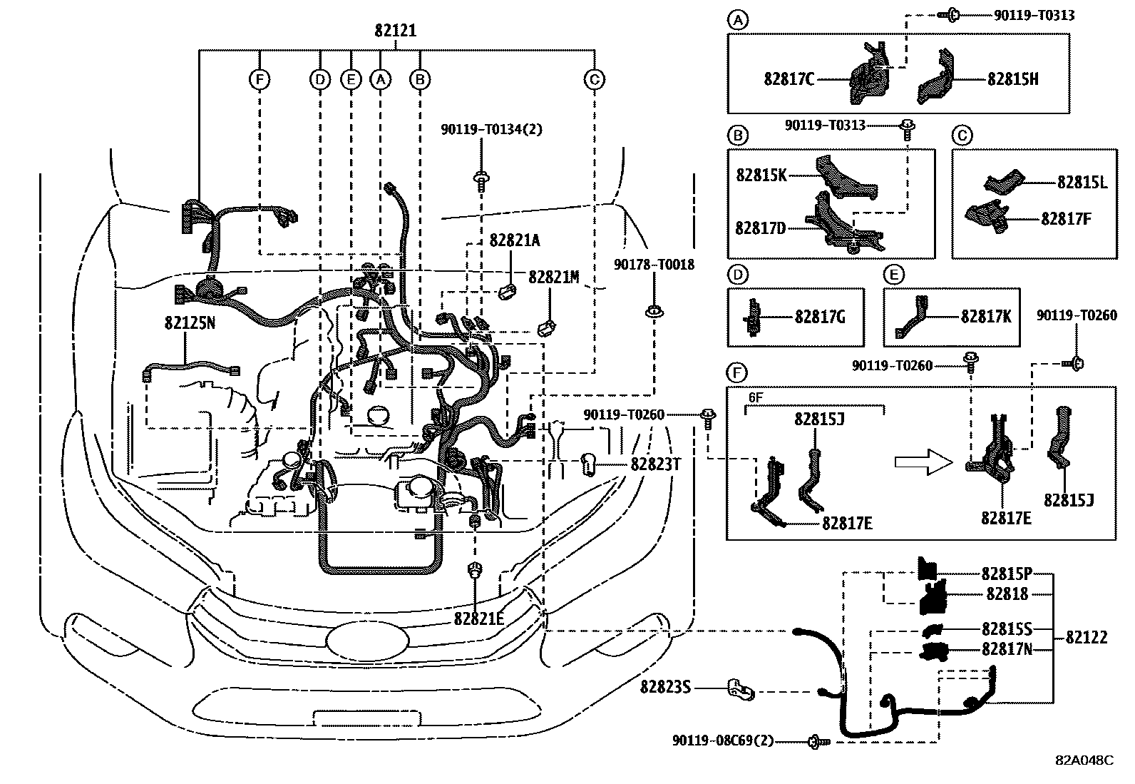 Toyota HILUX 线束和卡夹 EPC diagram — 82A048C