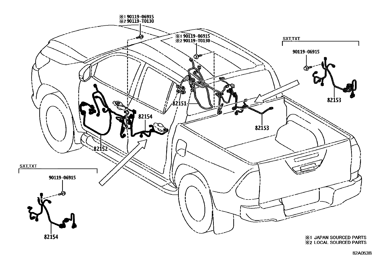 Toyota HILUX 线束和卡夹 EPC diagram — 82A053B