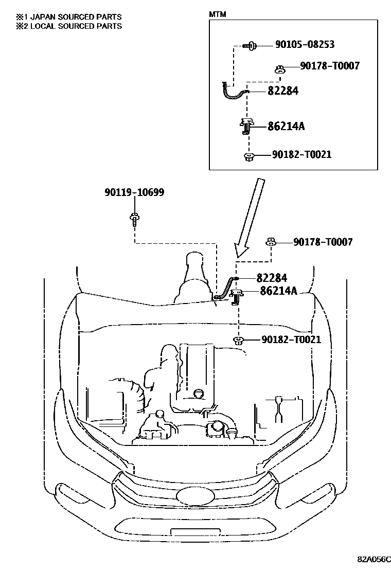Toyota HILUX 线束和卡夹 EPC diagram — 82A056C