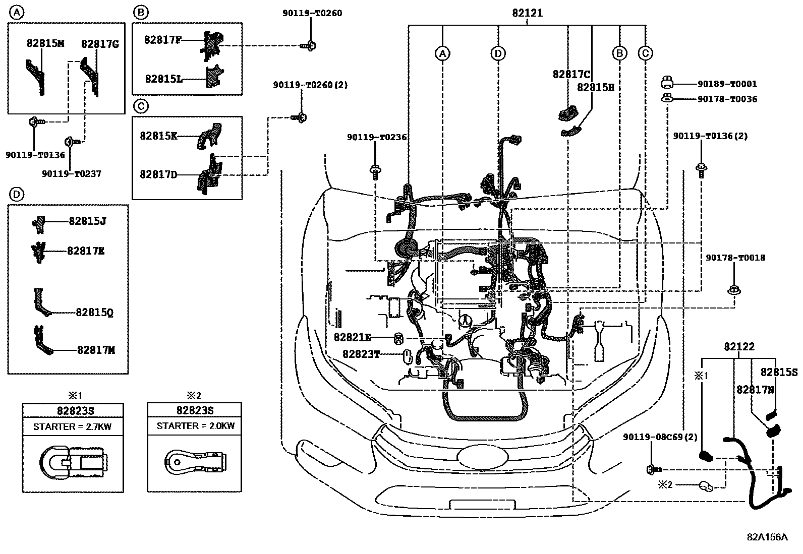 Toyota HILUX 线束和卡夹 EPC diagram — 82A156A