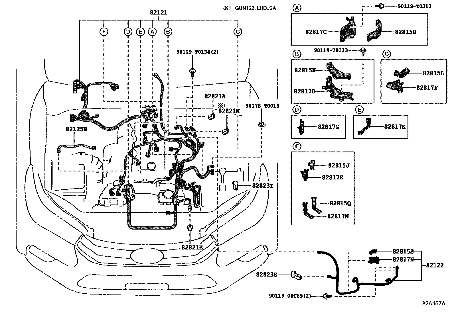 Toyota HILUX 线束和卡夹 EPC diagram — 82A157A