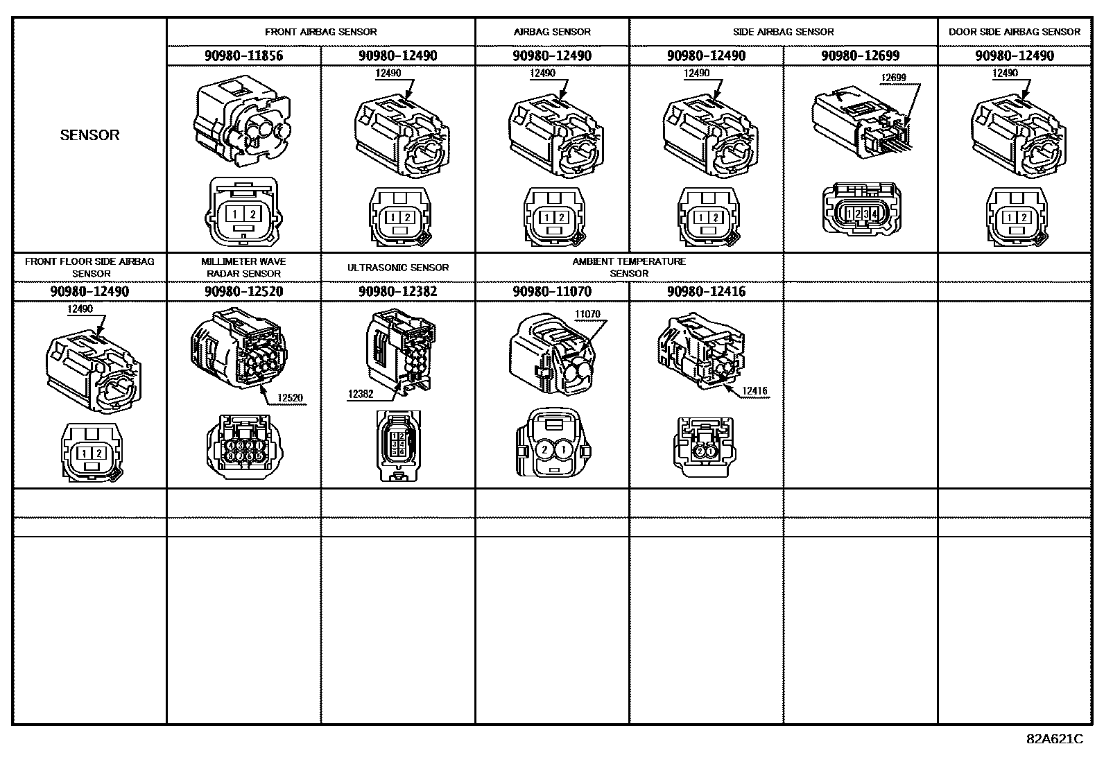 Toyota HILUX 线束和卡夹 EPC diagram — 82A621C