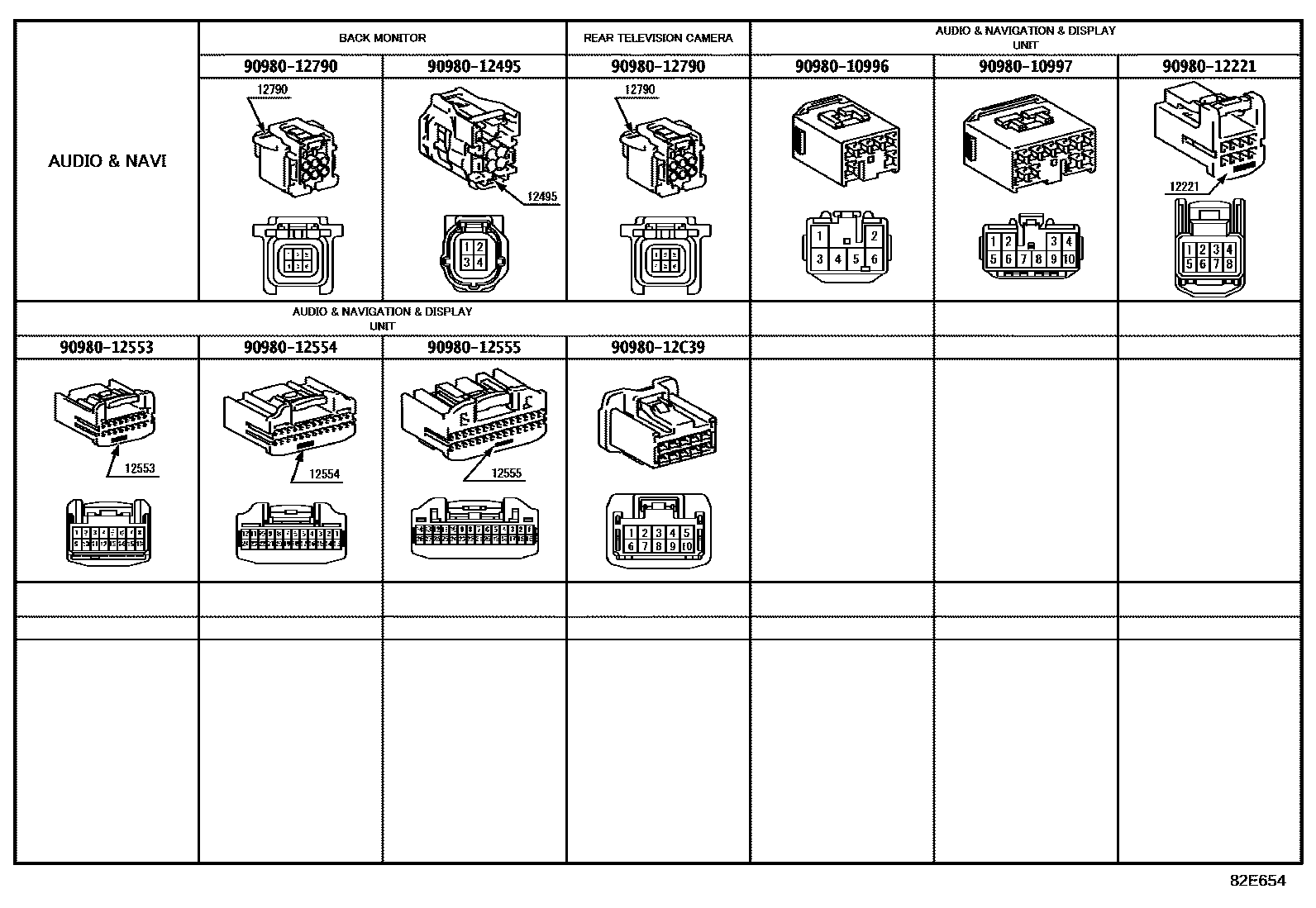 Toyota HILUX 线束和卡夹 EPC diagram — 82E654