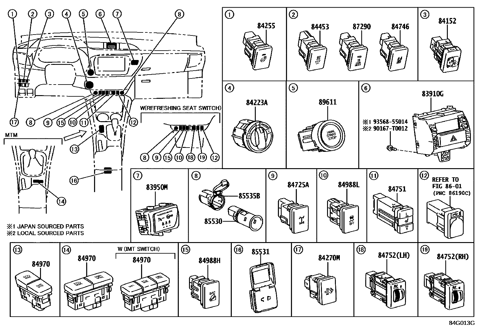 Toyota HILUX 开关和继电器和ECU EPC diagram — 84G013G