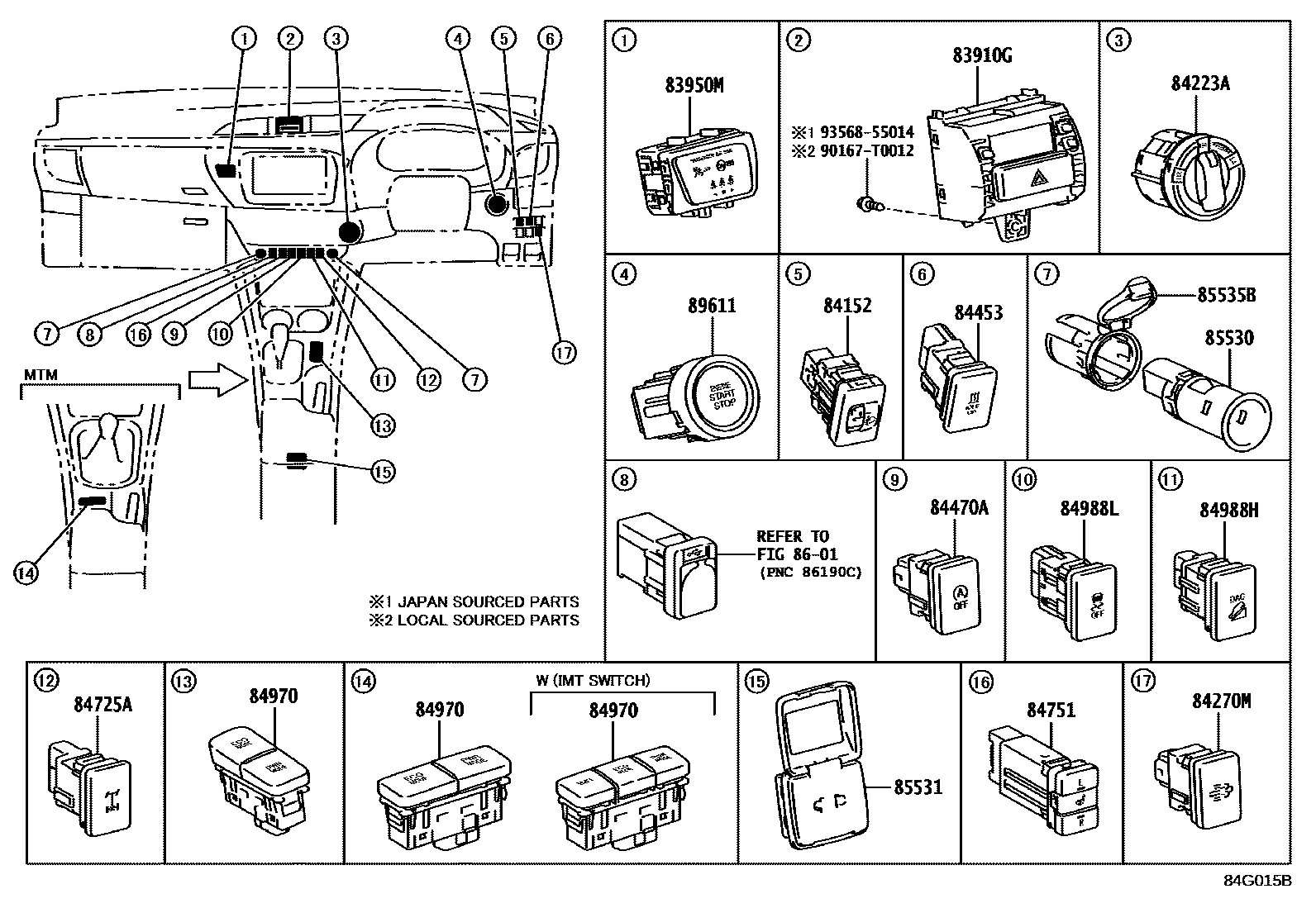 Toyota HILUX 开关和继电器和ECU EPC diagram — 84G015B