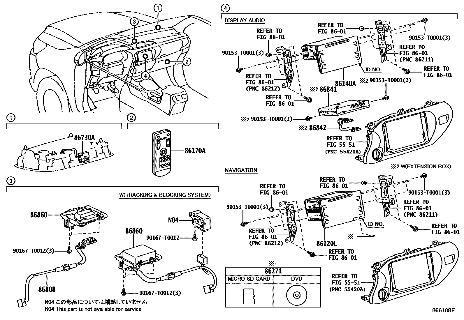 Toyota HILUX 导航和前监视器显示屏 EPC diagram — 866108E