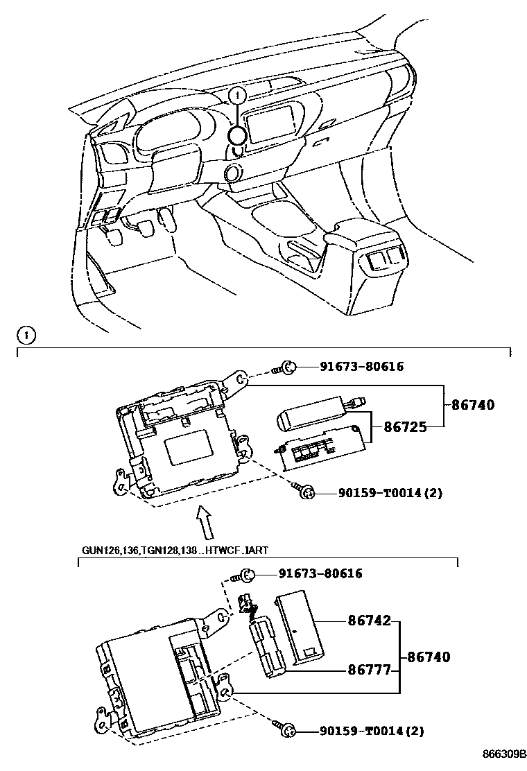 Toyota HILUX 车载电话和呼救装置 EPC diagram — 866309B
