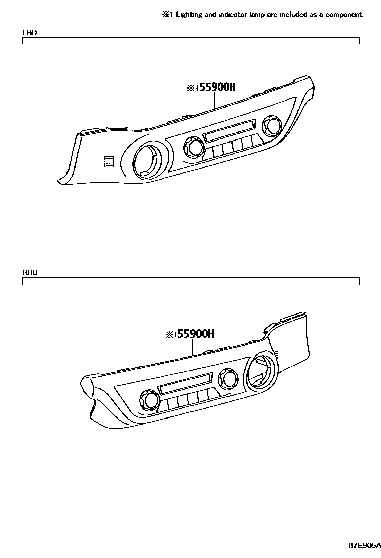 Toyota HILUX 暖风和空调系统 - 控制器和风管 EPC diagram — 87E905B