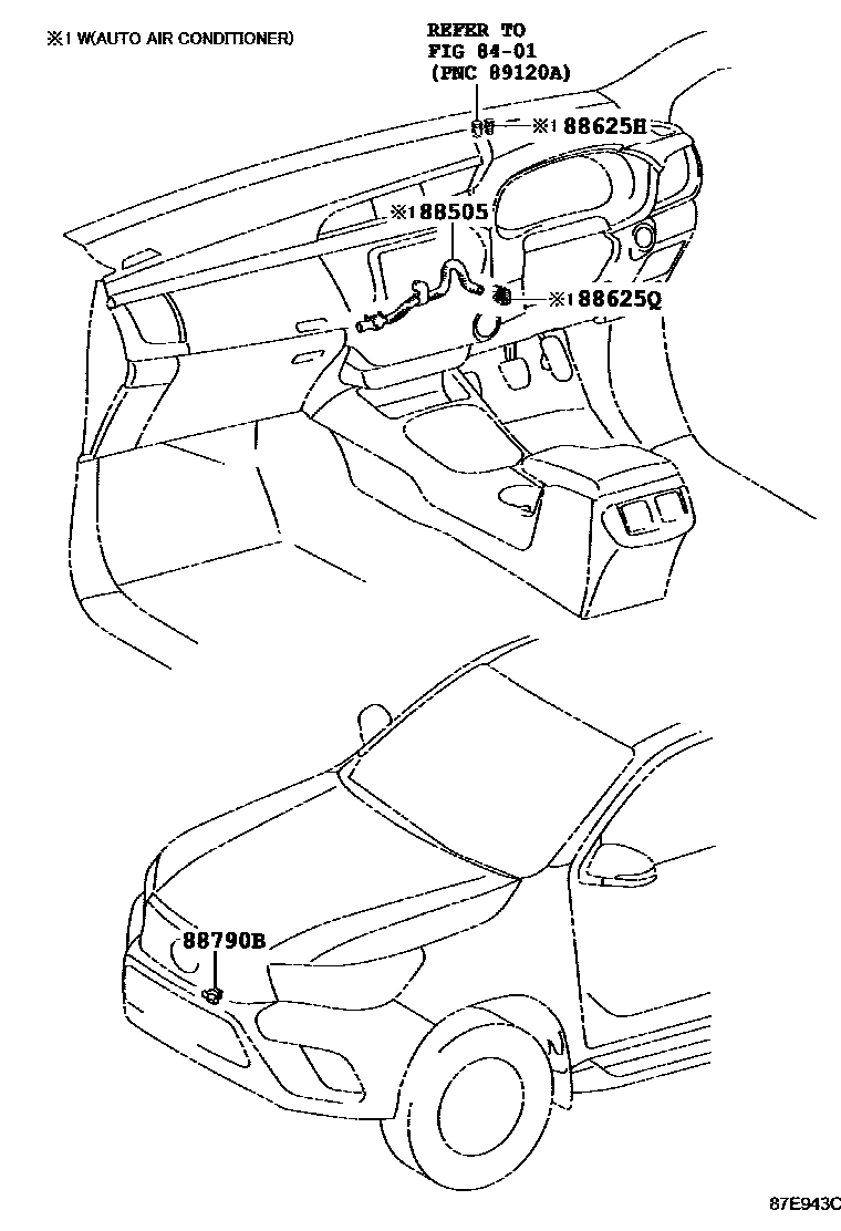 Toyota HILUX 暖风和空调系统 - 控制器和风管 EPC diagram — 87E943C