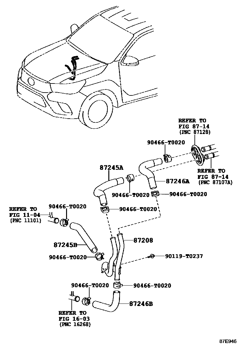 Toyota HILUX 暖风和空调系统 - 水管 EPC diagram — 87E946