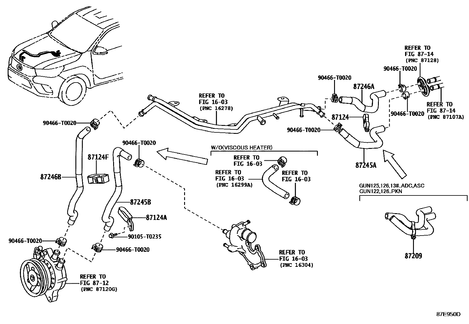 Toyota HILUX 暖风和空调系统 - 水管 EPC diagram — 87E950D
