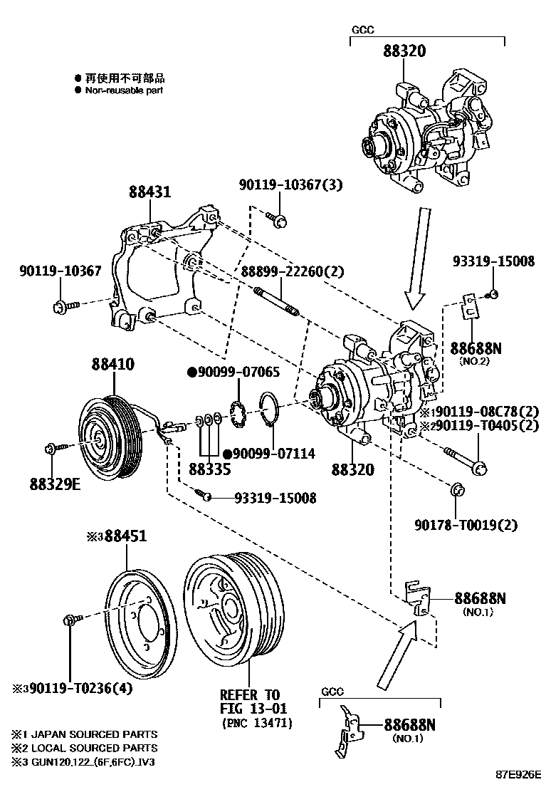 Toyota HILUX Heating & Air Conditioning - Compressor EPC diagram — 87E926E