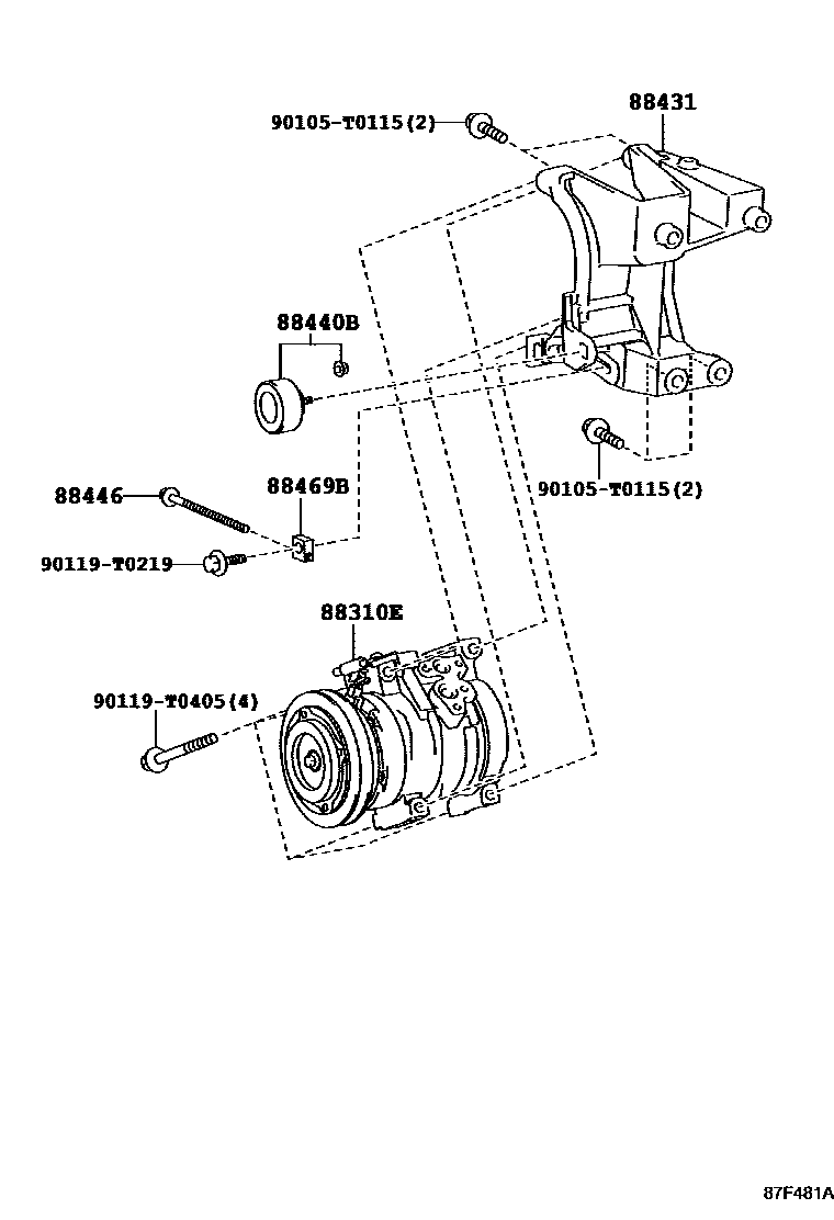 Toyota HILUX Heating & Air Conditioning - Compressor EPC diagram — 87F481A