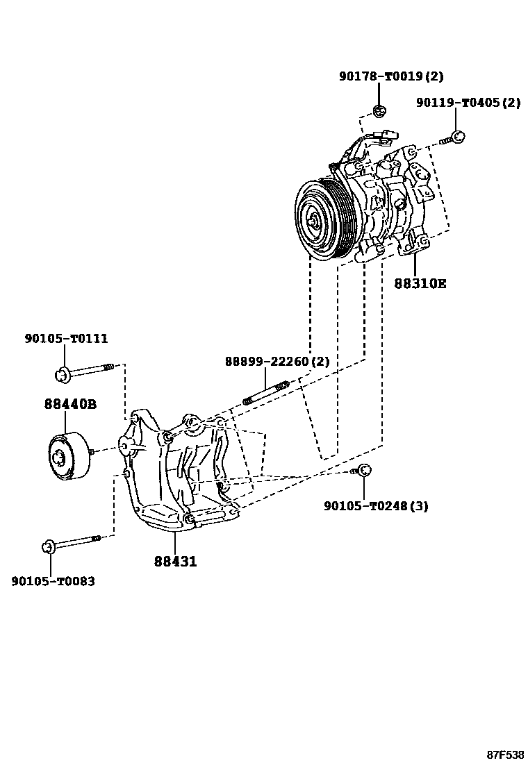 Toyota HILUX Heating & Air Conditioning - Compressor EPC diagram — 87F538