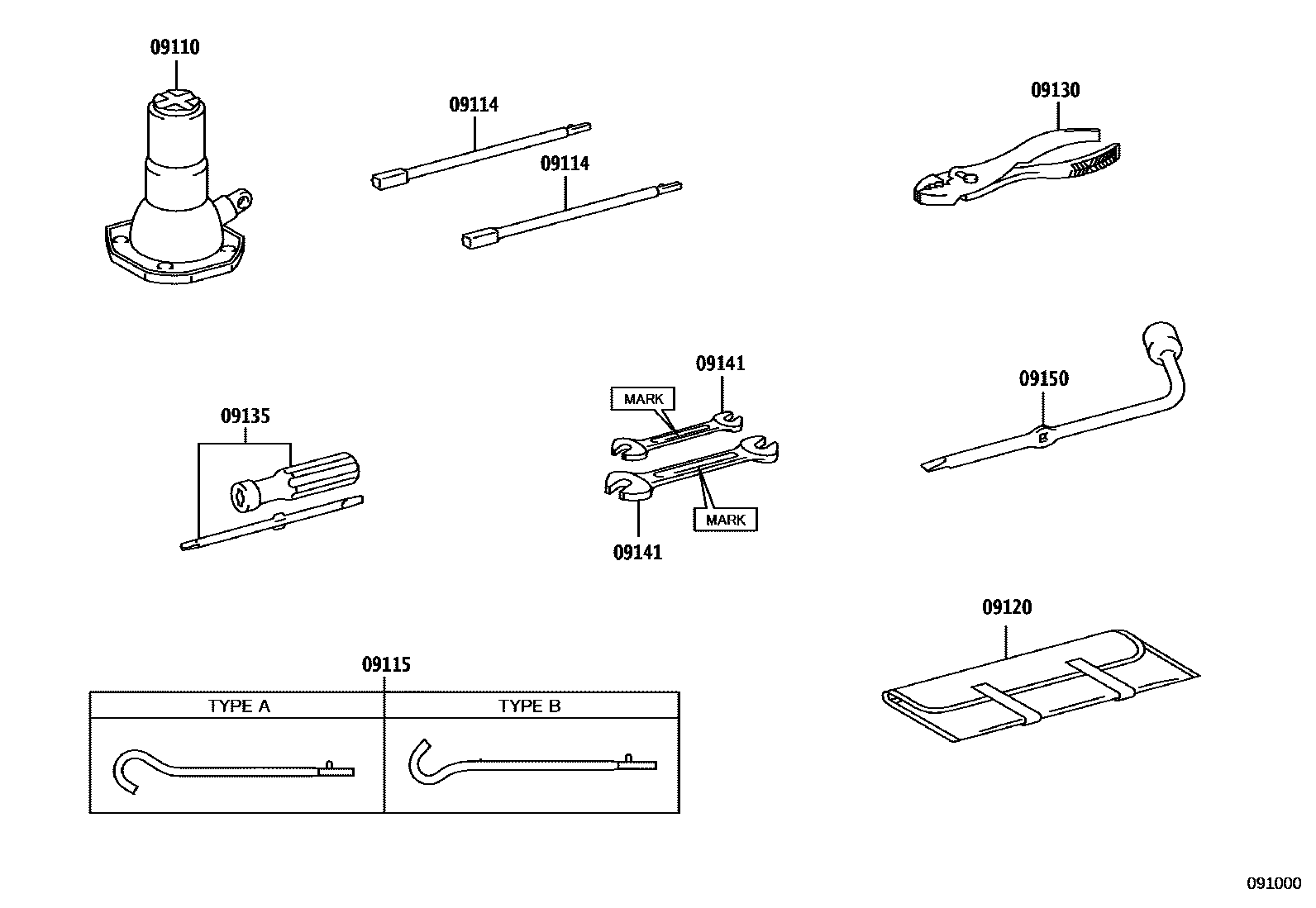 Toyota HILUX Standard Tools EPC diagram — 091000