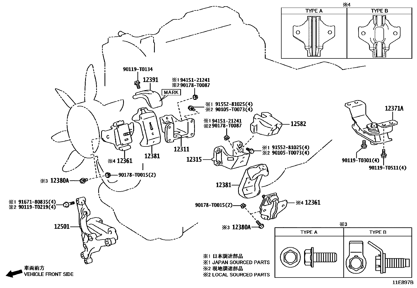 Toyota HILUX Engine Mounting EPC diagram — 11E897B