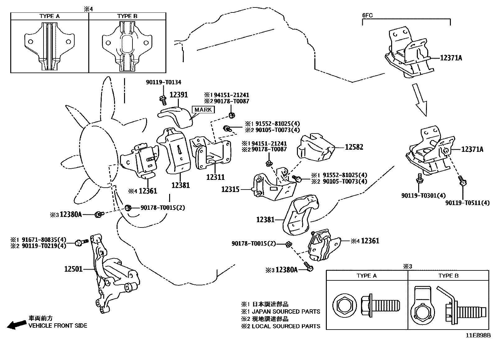 Toyota HILUX Engine Mounting EPC diagram — 11E898B
