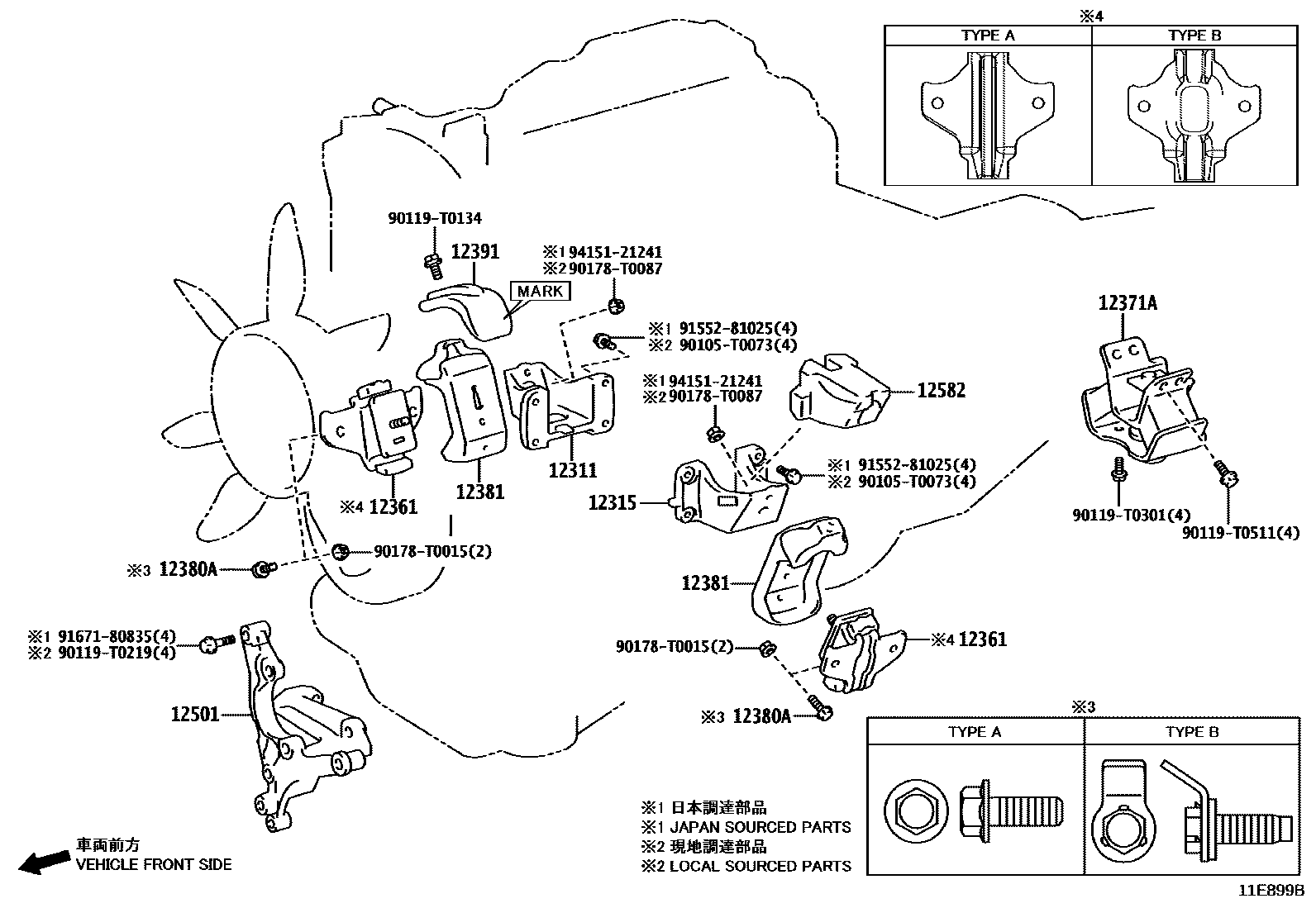 Toyota HILUX Engine Mounting EPC diagram — 11E899B