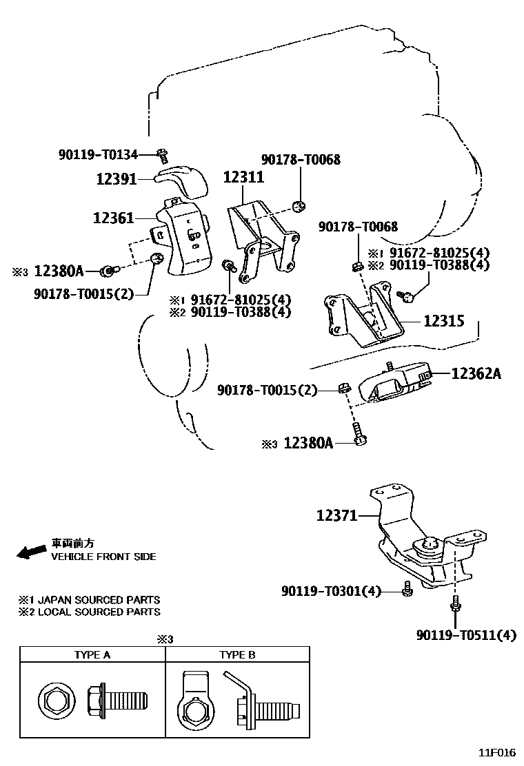Toyota HILUX Engine Mounting EPC diagram — 11F016
