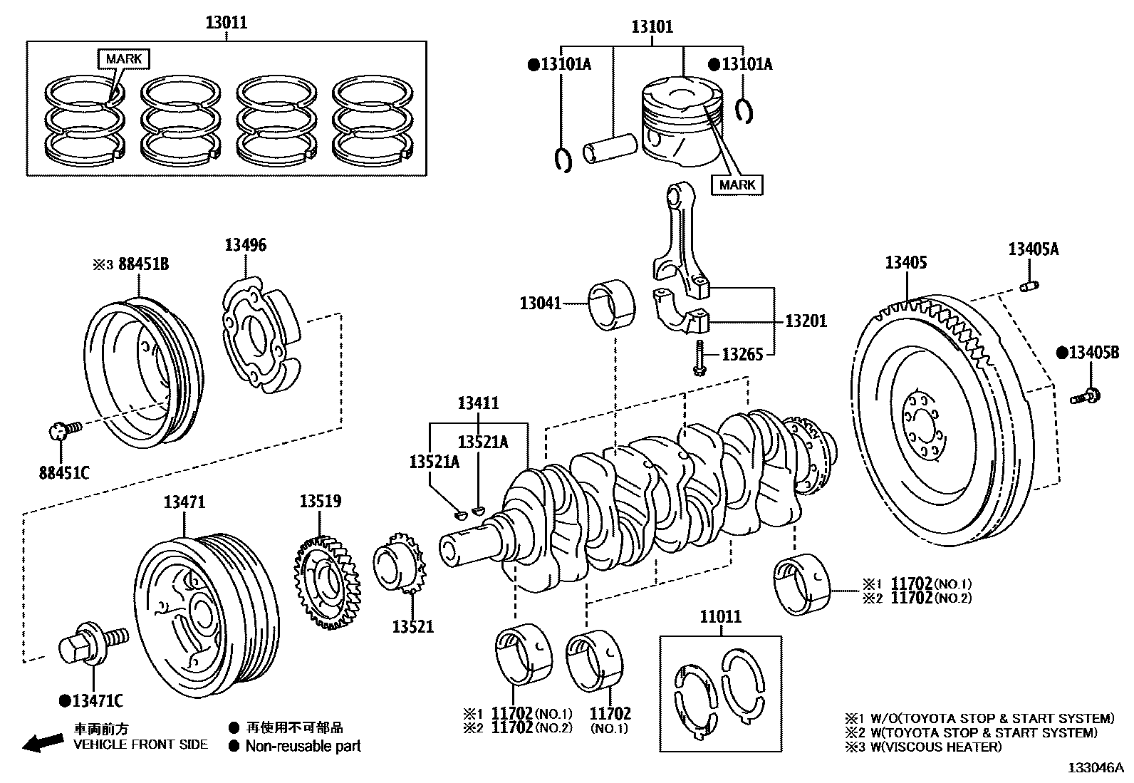 Toyota HILUX Crankshaft & Piston EPC diagram — 133046A
