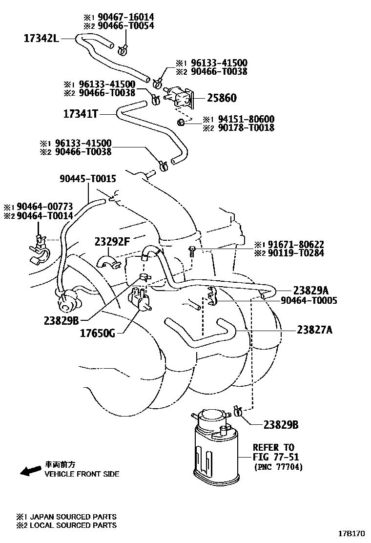 Toyota HILUX vacuum tube EPC diagram — 17B170