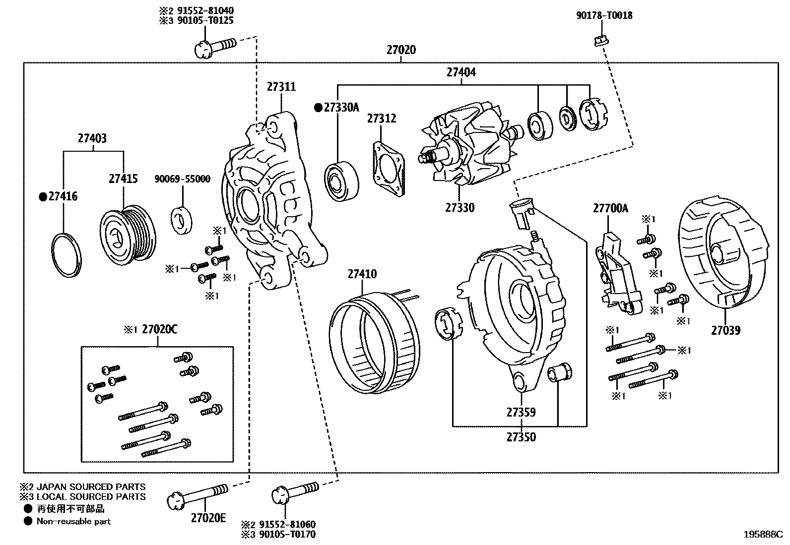 Toyota HILUX Alternator EPC diagram — 195888C