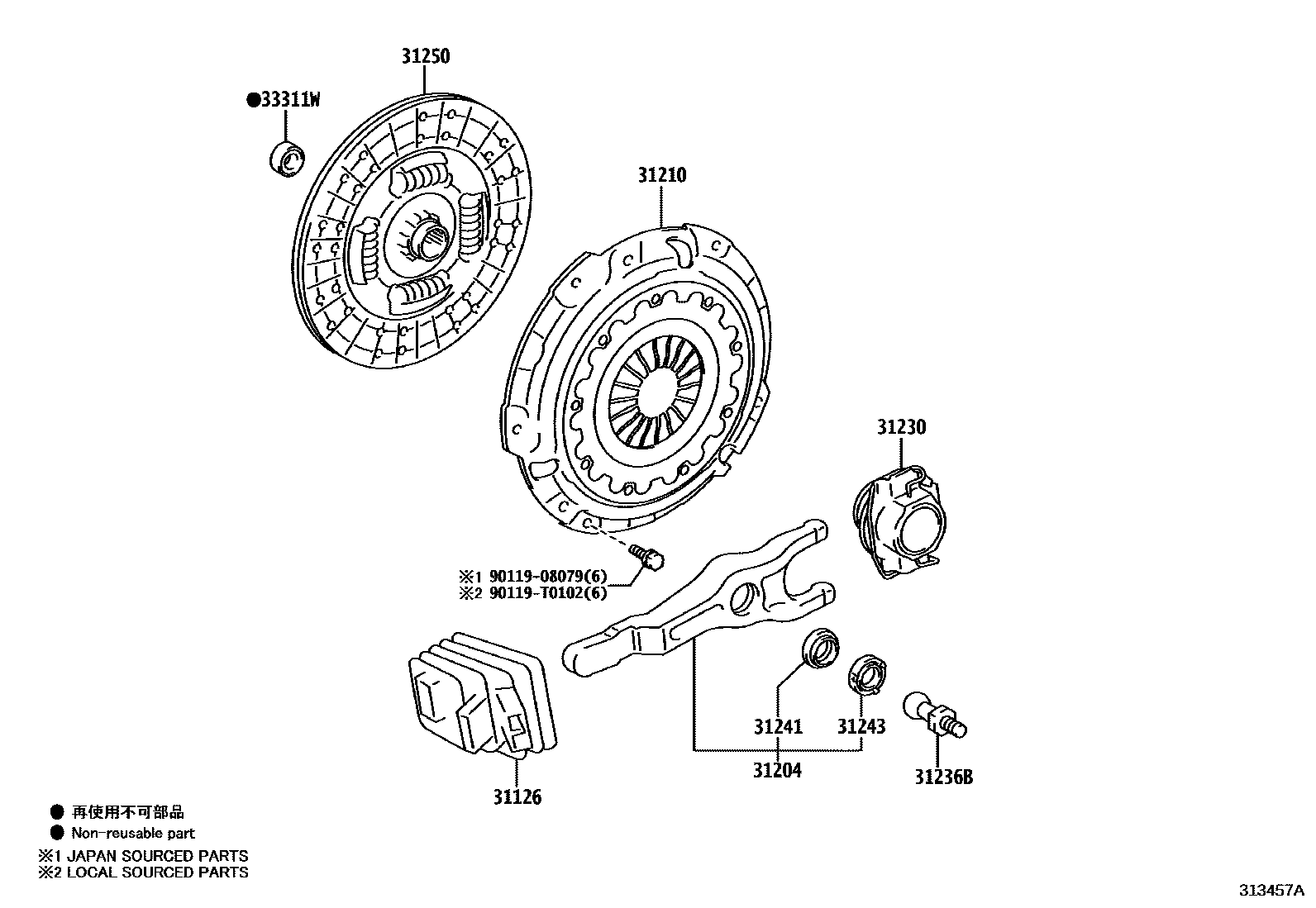 Toyota HILUX 离合器和分离叉 EPC diagram — 313457A