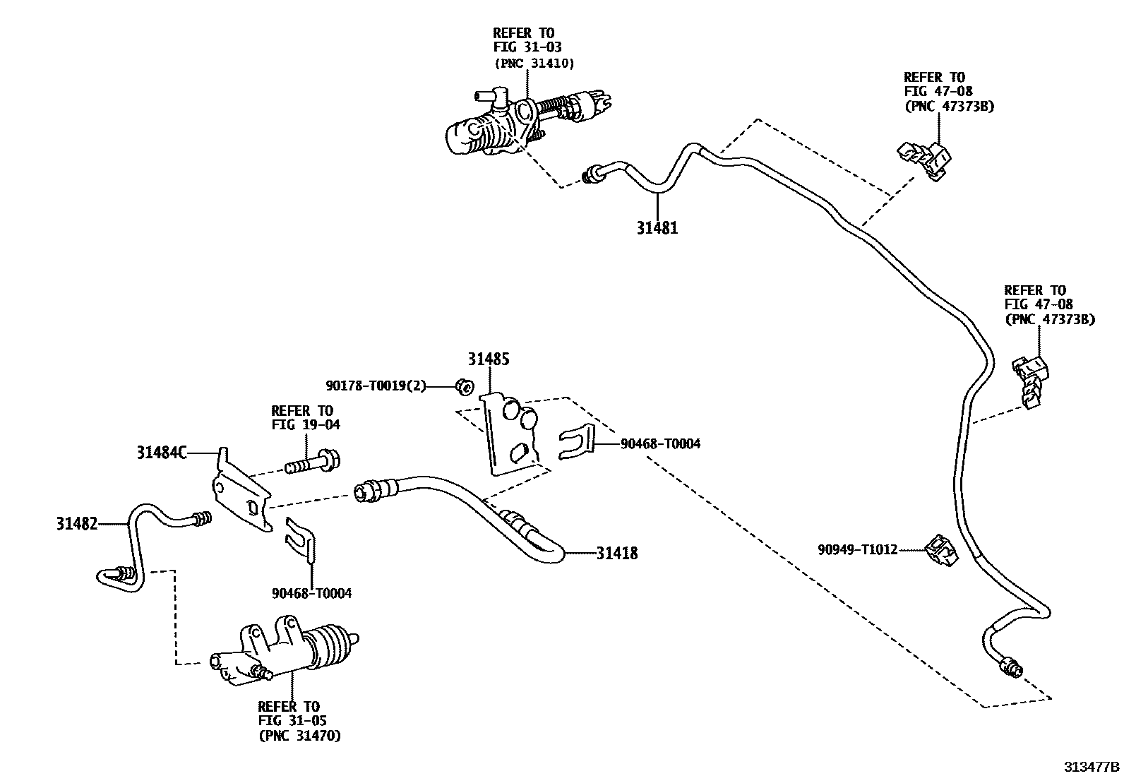 Toyota HILUX 离合器踏板和挠性软管 EPC diagram — 313477B