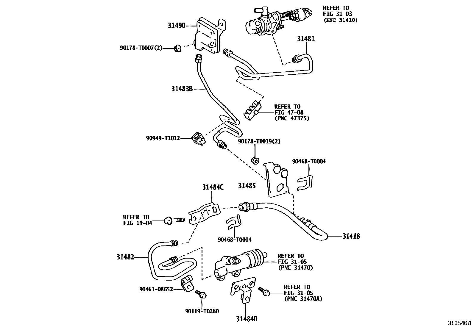 Toyota HILUX 离合器踏板和挠性软管 EPC diagram — 313546B